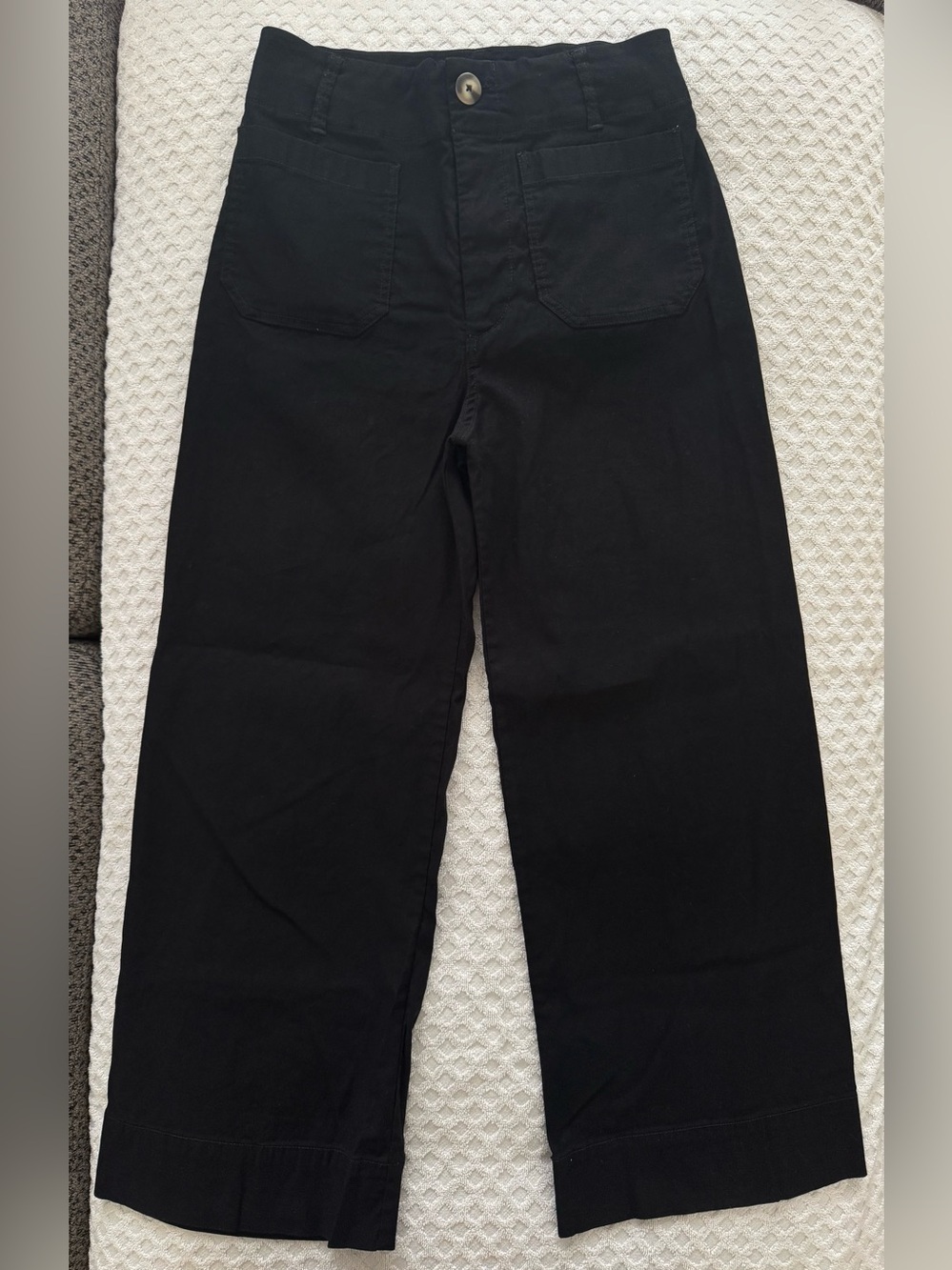 Maeve Anthropologie Colette Cropped Wide Leg Pant Black Magic Fabric Linen 28 - Picture 3 of 14